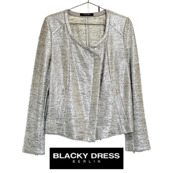 Blacky Dress Berlin Jackets & Blazers - Blacky Dress Berlin Silver Tweed Moto Jacket Asymmetric Zipper Size US8 CAN10